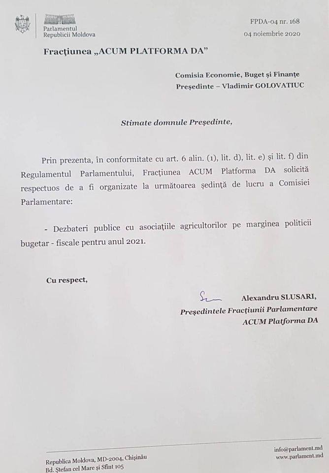 Slusari solicită organizarea audierilor publice pe marginea proiectului politicii bugetar-fiscale pentru 2021 - FOTO