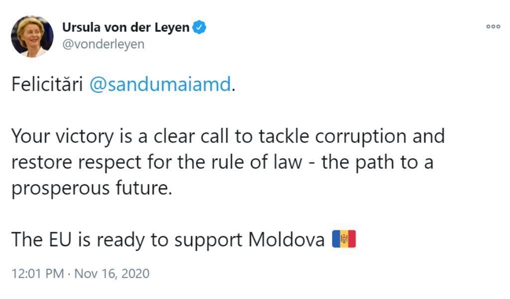 Șefa Comisiei Europene, după victoria Maiei Sandu: UE este gata să susțină Republica Moldova 2 Șefa Comisiei Europene, după victoria Maiei Sandu: UE este gata să susțină Republica Moldova