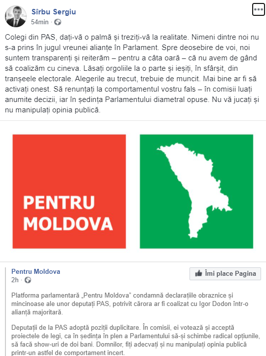 FOTO - Sergiu Sîrbu ATACĂ partidul Maiei Sandu: Dați-vă o palmă