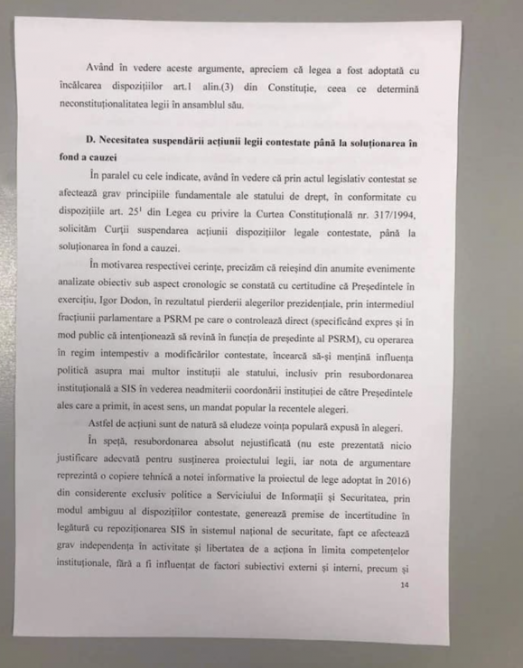 DOC - Partidul PAS A SESIZAT Curtea Constituțională referitor la anularea proiectului privind SIS