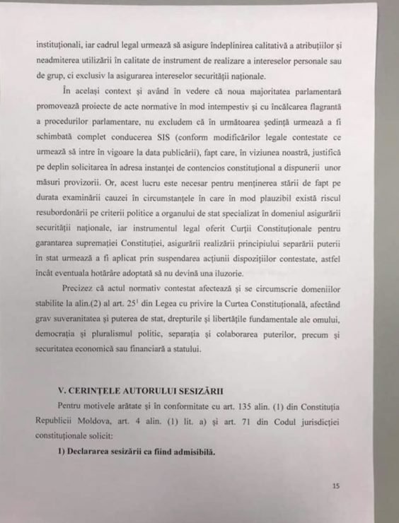 DOC - Partidul PAS A SESIZAT Curtea Constituțională referitor la anularea proiectului privind SIS 14 DOC - Partidul PAS A SESIZAT Curtea Constituțională referitor la anularea proiectului privind SIS