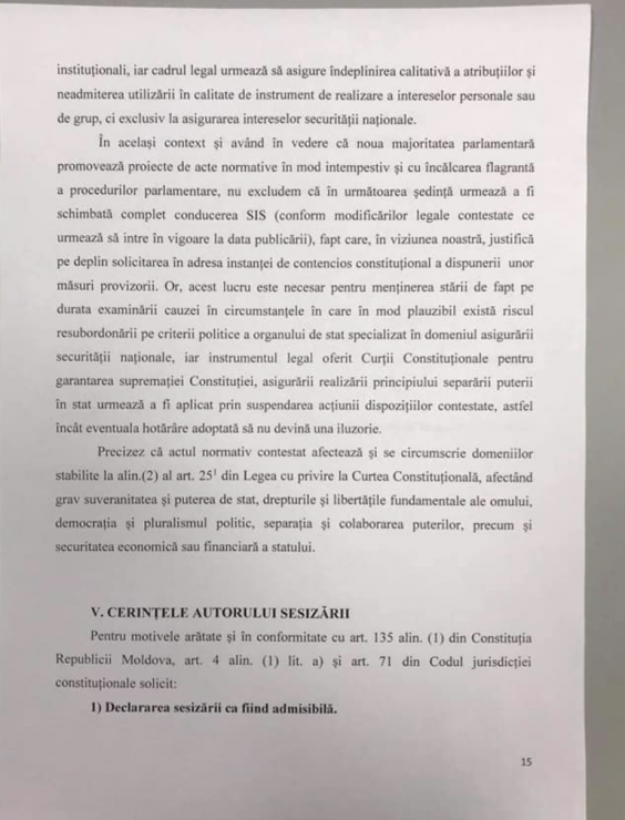 DOC - Partidul PAS A SESIZAT Curtea Constituțională referitor la anularea proiectului privind SIS