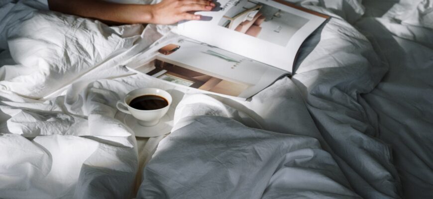hands coffee bed bedroom