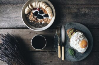 healthy breakfast with coffee on table