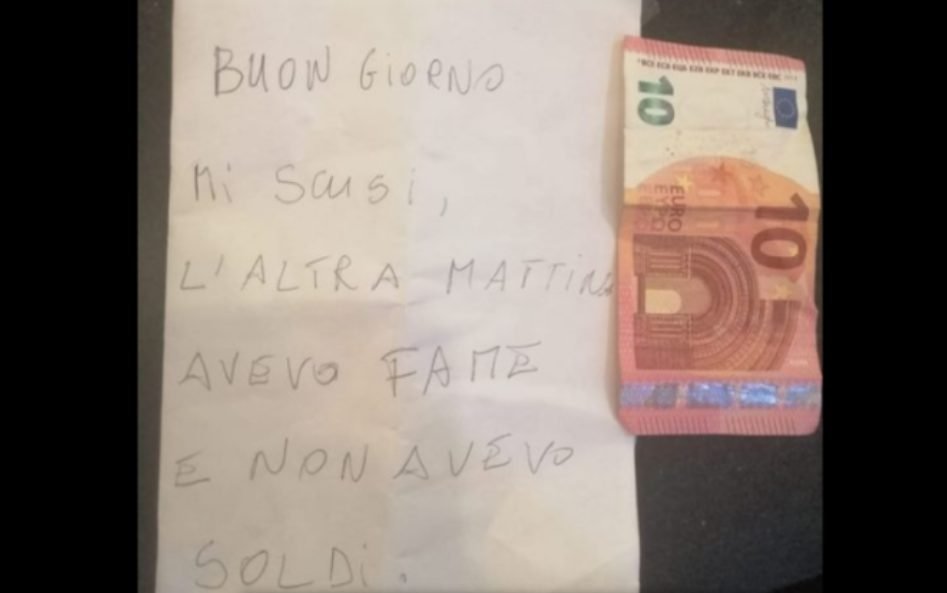 Povestea unui hoț impresionează Italia. A furat de foame, apoi a lăsat un bilet și 10 euro: Îmi cer scuze