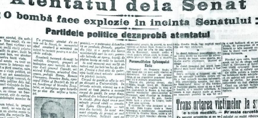 ISTORIE// 8 decembrie 1920 - Atentatul cu bombă din Senatul României: Ministrul Justiției și doi senatori au fost uciși de explozia unui obuz