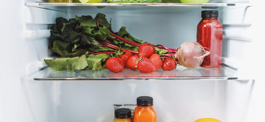 assorted fruits and vegetables in refrigerator