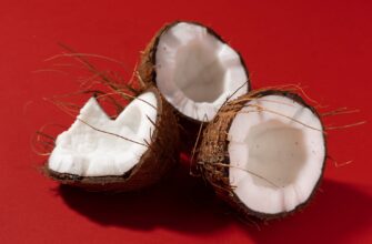 a close up shot of opened coconuts