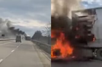 VIDEO// Un camion de mare tonaj a fost cuprins de flăcări pe drumul național Bălți-Chișinău