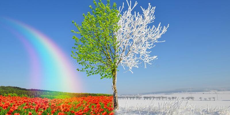 winter spring landscape blue sky winter spring landscape blue sky concept change season 141060081