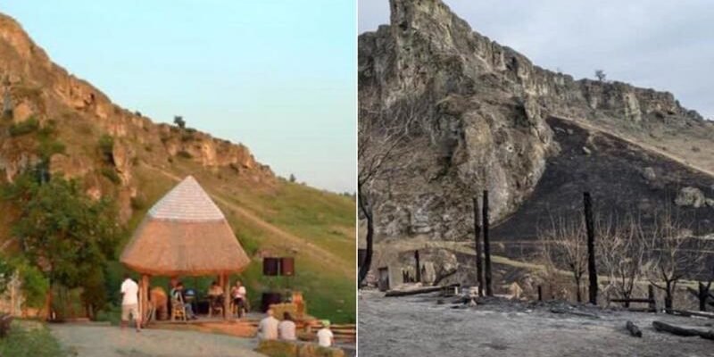 FOTO// Una dintre cele mai cunoscute destinații turistice din Moldova - făcută scrum după un incendiu de vegetație