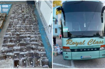 FOTO// Oamenii legii au depistat 180 kg de tutun de narghilea, camuflate într-un autocar de rută internațională