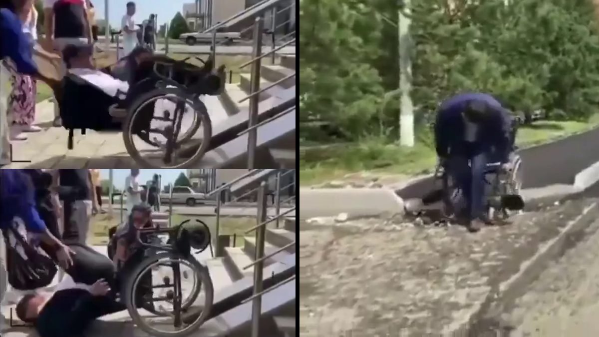 VIDEO// Au pus primarul în scaun cu rotile să verifice pe propria piele rampele și drumurile reparate