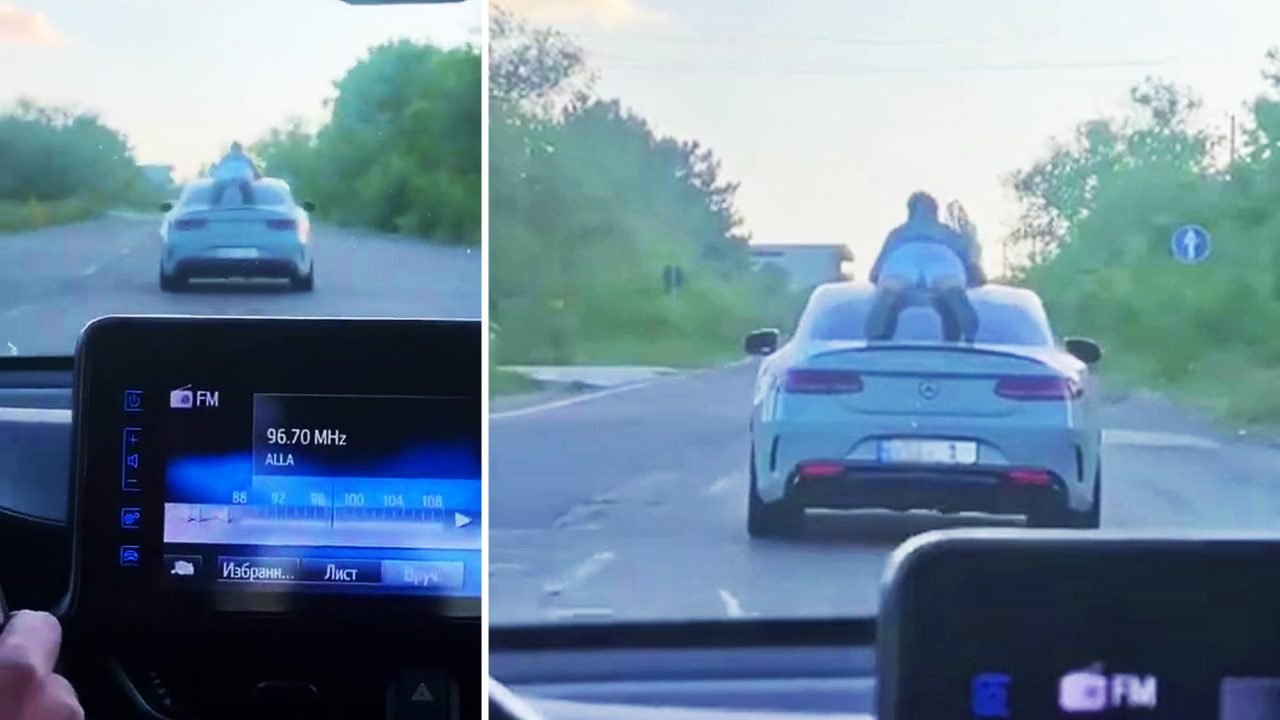 VIDEO// Cascadorul de la Tohatin! Un bărbat circula în plin trafic călare pe un Mercedes