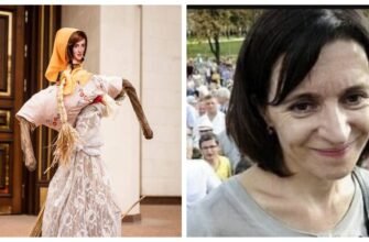 FOTO// Cât Maia Sandu a fost la Comrat, protestatarii au lăsat o MOMÂIE cu chipul ei pe scările președinției