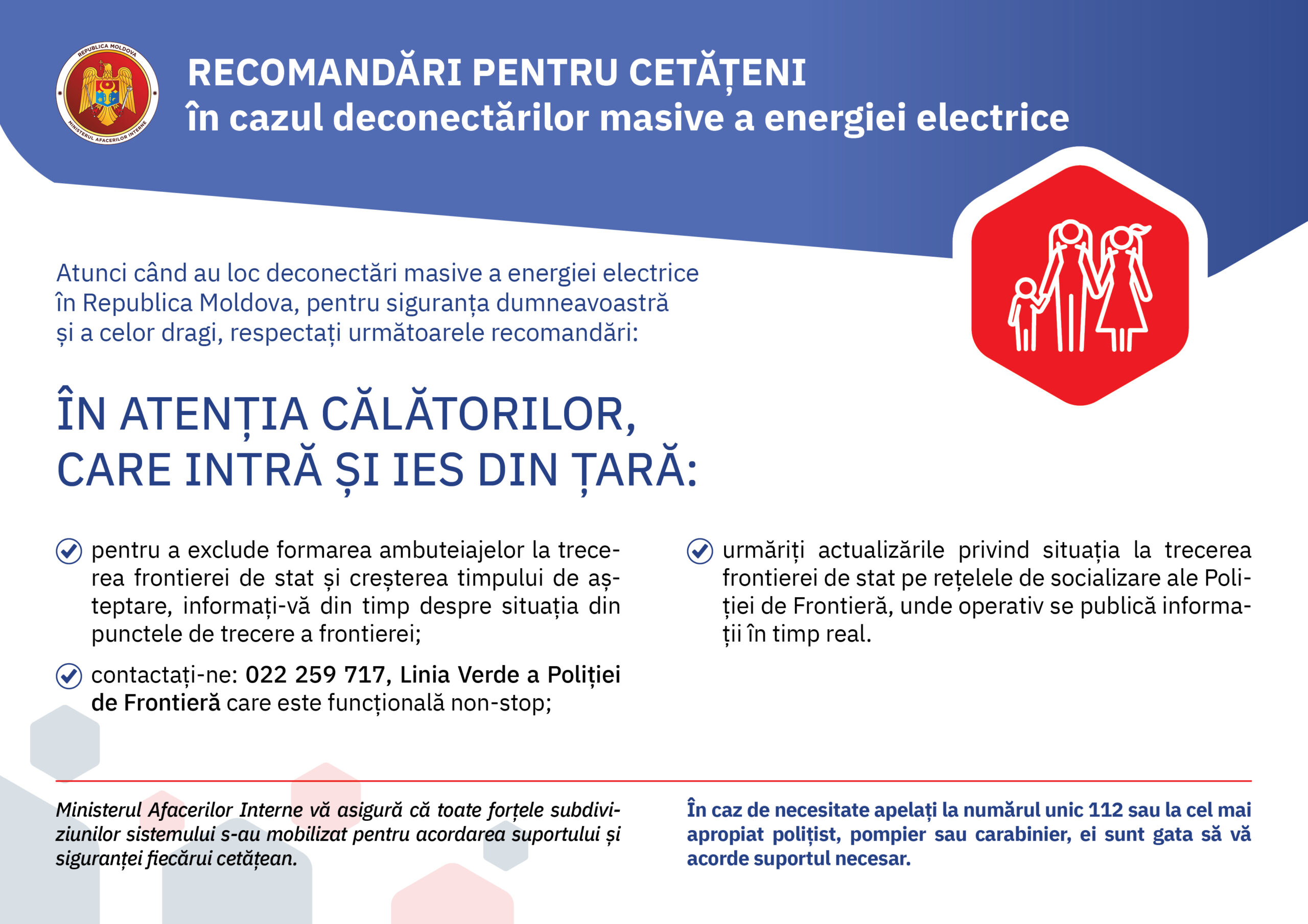FOTO// Recomandări de securitate pentru cetățeni în caz de deconectări de la energia electrică
