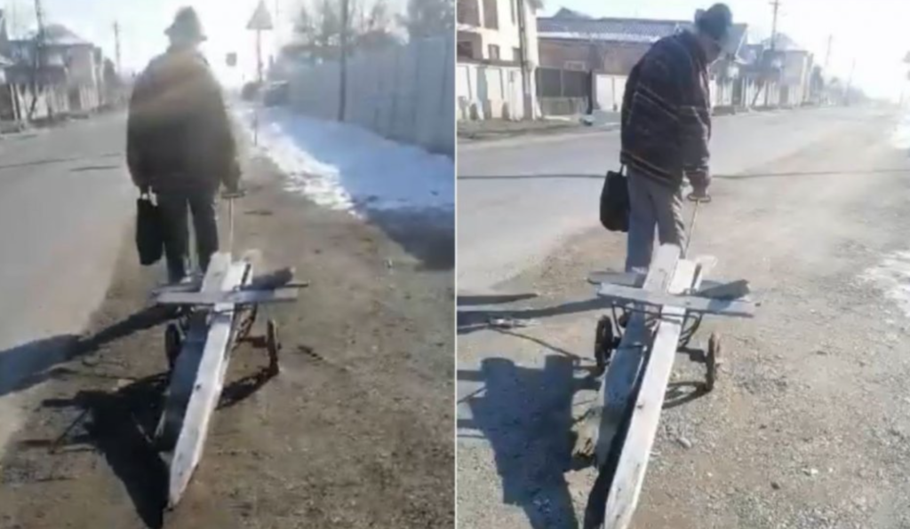 batran fura cruci de lemn pentru a se incalzi