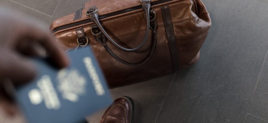 brown leather duffel bag