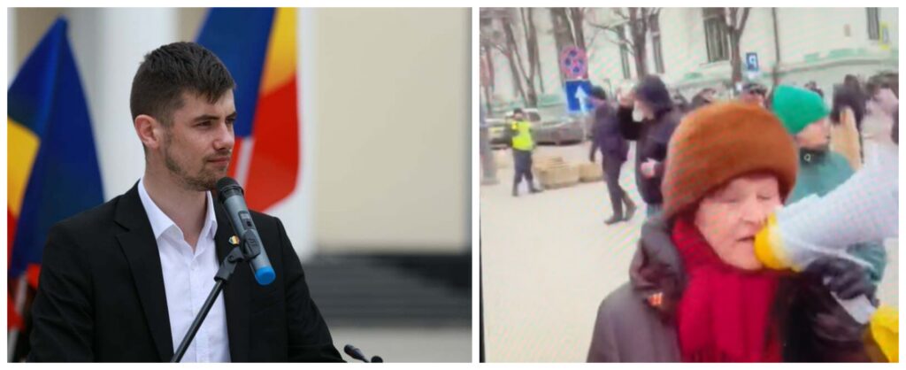 VIDEO-DOC// Vlad Bilețchi a depus o plângere la poliție după ce a fost înjurat și lovit de o susținătoare PAS: ”Du-te băi râsule..” 2 vlad biletchi babele pas protest plangere politie