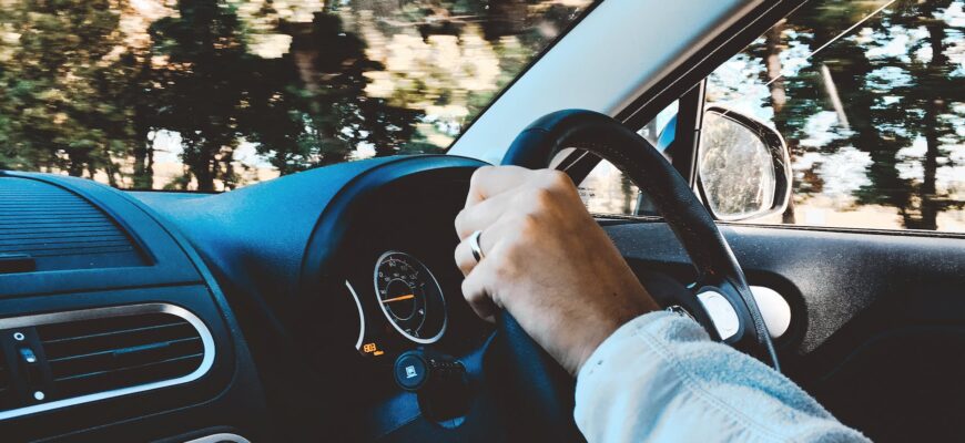 person holding black vehicle steering wheel