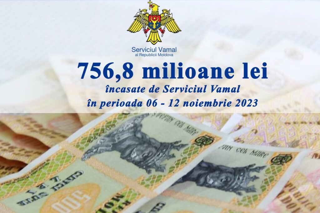 Serviciul Vamal raportează încasări de peste 756,8 milioane de lei în perioada 06 - 12 noiembrie 2023