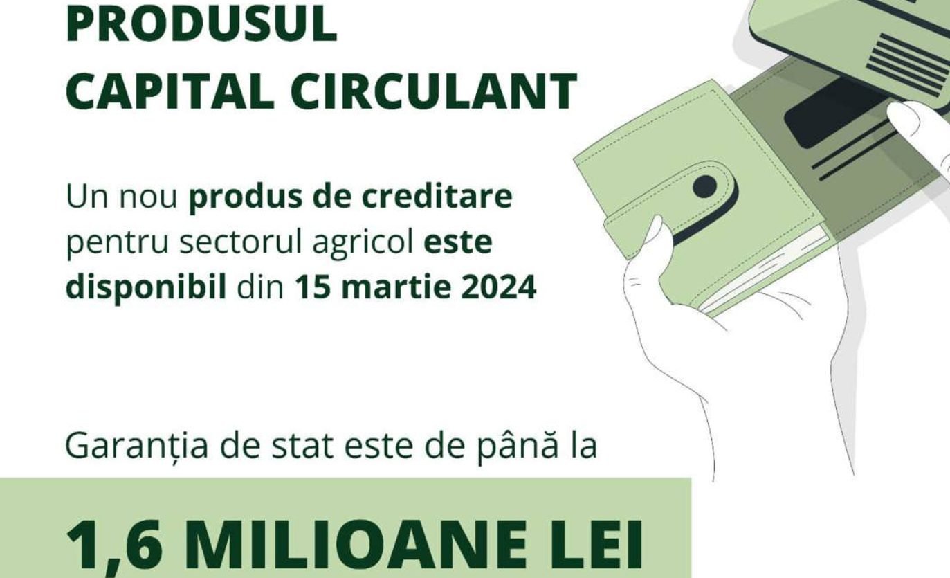 De astăzi, agricultorii pot solicita credite de până la 1,6 milioane de lei pentru capitalul circulant, sub garanție de stat