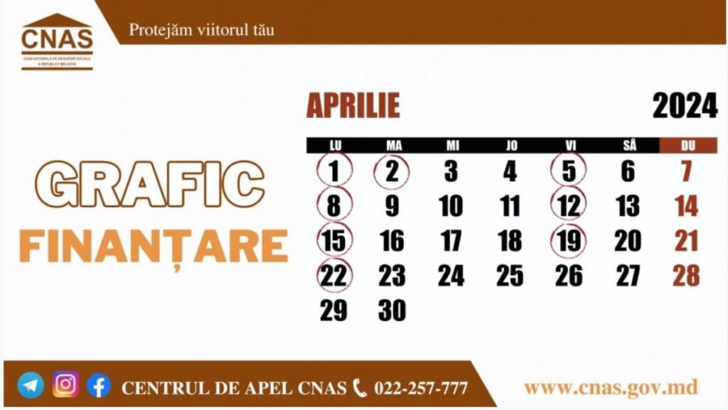 Anunțăm graficul finanțării prestațiilor sociale pentru luna aprilie 1 Anunțăm graficul finanțării prestațiilor sociale pentru luna aprilie