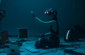 a woman in a tank top using a vr headset