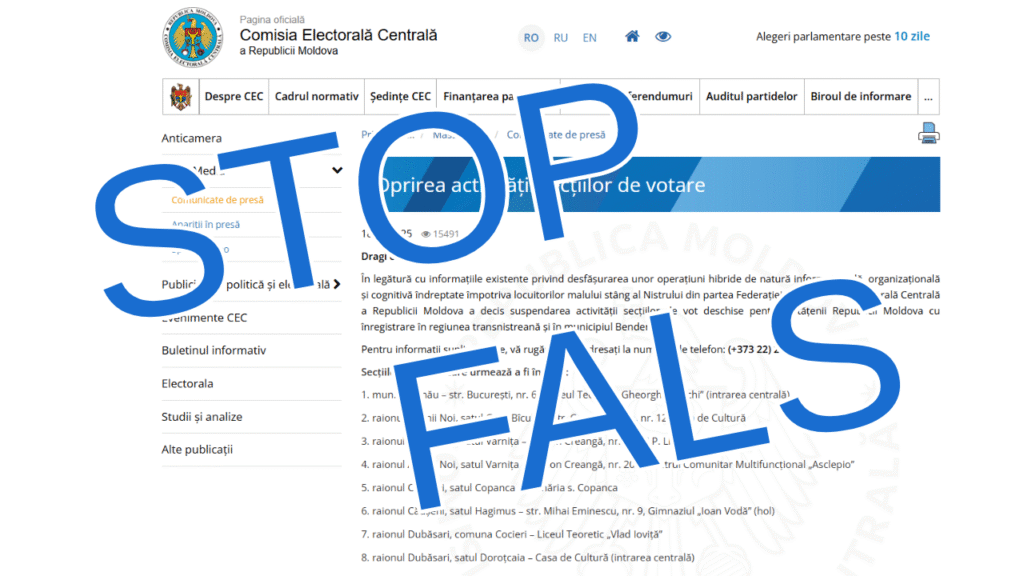CEC dezminte informațiile false despre închiderea secțiilor de votare pentru alegătorii din stânga Nistrului