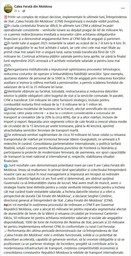Calea Ferată din Moldova a concediat aproape 40% din angajați pentru reducerea costurilor