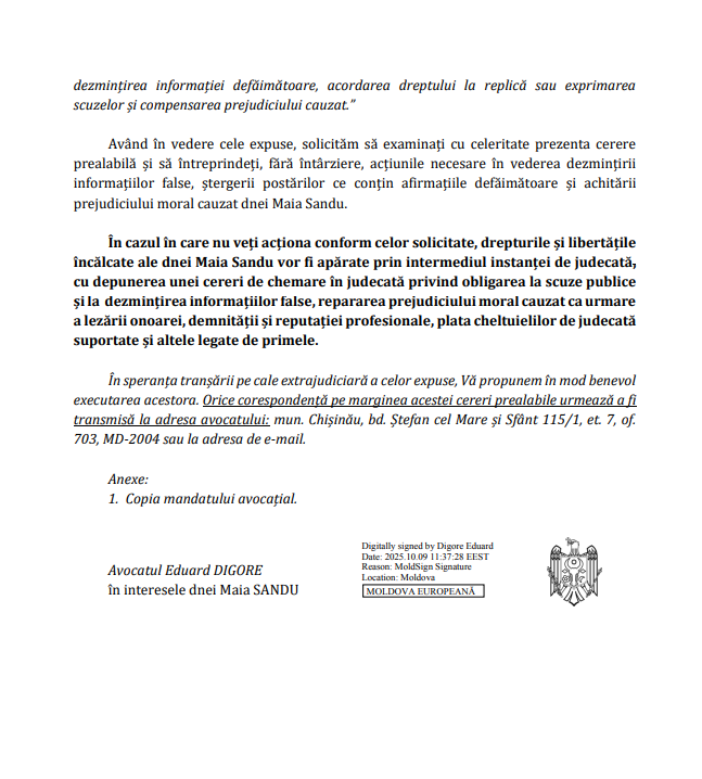 DOC// Maia Sandu îi cere jurnalistului Gheorghe Gonța 100 de mii de lei despăgubiri pentru prejudiciu moral