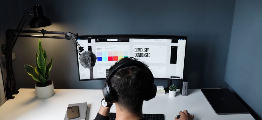 man in black shirt sitting in front of computer