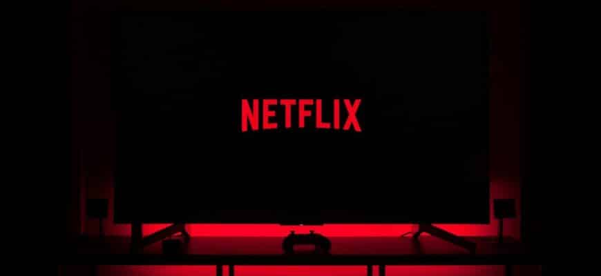 flat screen television displaying Netflix logo