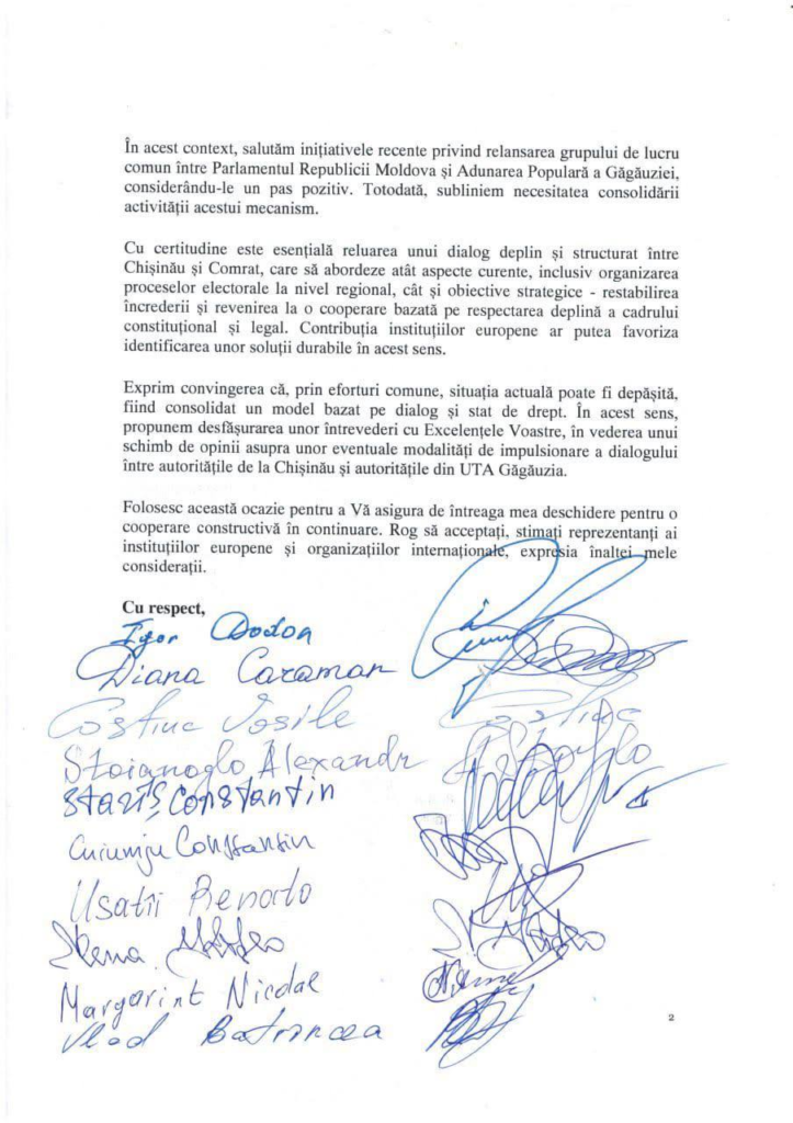 DOC// Deputații din opoziție au îndemnat organizațiile internaționale să contribuie la restabilirea dialogului cu Găgăuzia